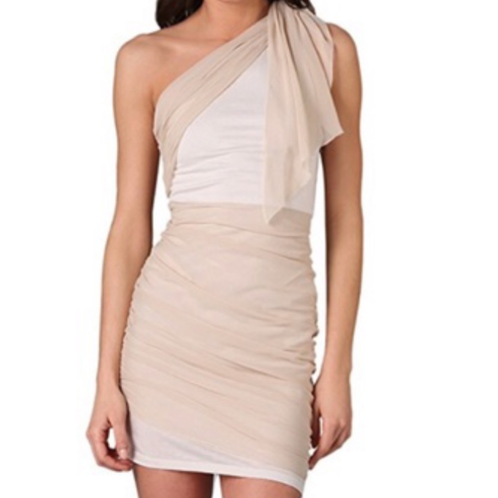 Alice + Olivia Base Nude One Shoulder Dress